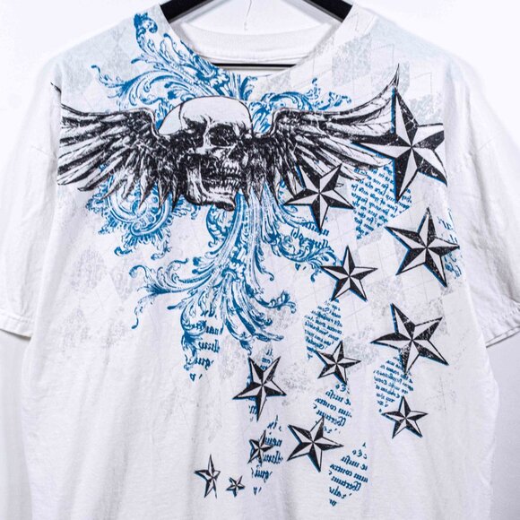 Skull Wings Stars AOP Mall Goth T-Shirt XL Y2K Streetwear Grunge Skate - Picture 3 of 7